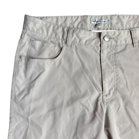 Peter Millar Pants Men 36x32 Tan Golf Performance 5 Pocket Chino Wicking Stretch - Picture 1 of 8